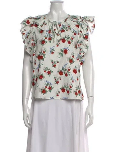 Pre-owned See By Chloé Floral Print Tie Neck Blouse In White