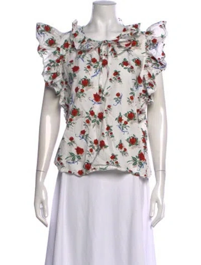 Pre-owned See By Chloé Floral Print Tie Neck Blouse In White