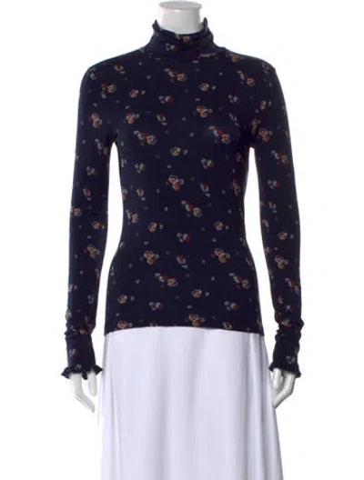 Pre-owned See By Chloé Floral Print Turtleneck Top In Blue