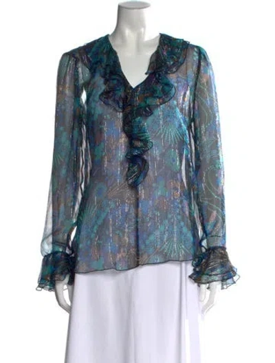 Pre-owned See By Chloé Floral Print V-neck Blouse In Blue