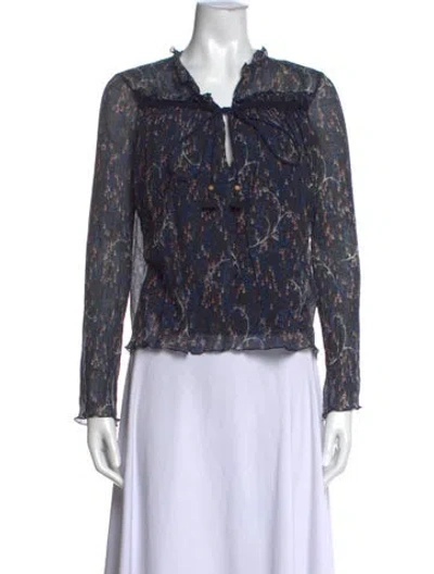 Pre-owned See By Chloé Floral Print V-neck Blouse In Blue