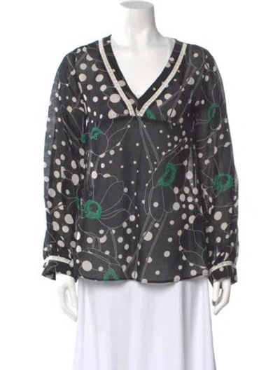 Pre-owned See By Chloé Floral Print V-neck Blouse W/ Tags In Gray