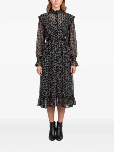Pre-owned See By Chloé Floral-print Ruffle Midi Dress In Black