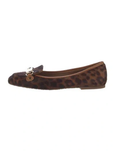 Pre-owned See By Chloé Fur Animal Print Loafers In Brown