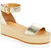 See By Chloé Glyn Leather Platform Espadrille Sandals In Light Gold