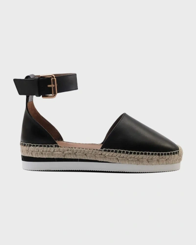 See By Chloé Glyn Leather Ankle-strap Espadrilles In Black