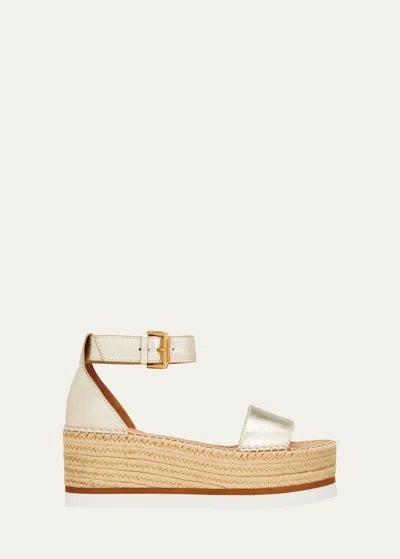 See By Chloé Glyn Platform Ankle-strap Sandals In Light Gold