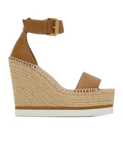 See By Chloé Glyn Platform Straw Wedges In Yellow-brown