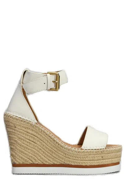 See By Chloé Glyn Leather Wedge Espadrille Sandals In Beige