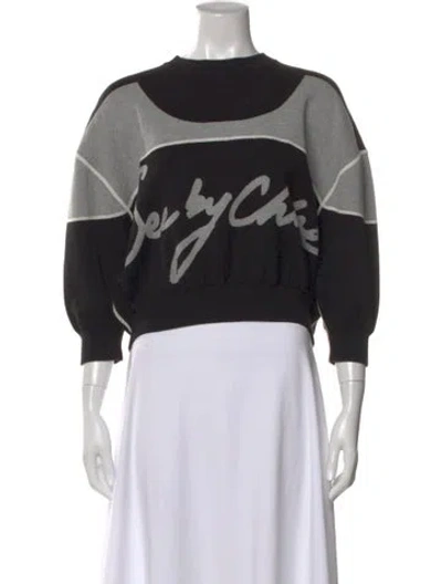Pre-owned See By Chloé Graphic Print Crew Neck Sweater In Black