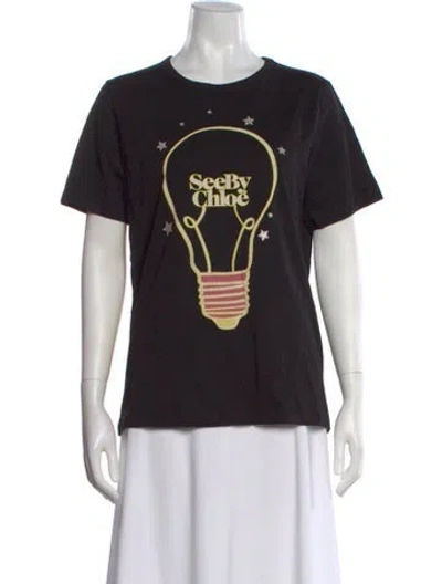 Pre-owned See By Chloé Graphic Print Crew Neck T-shirt In Black