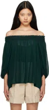 See By Chloé Embroidered Smocked Georgette Blouse In 3m0 Black Pine