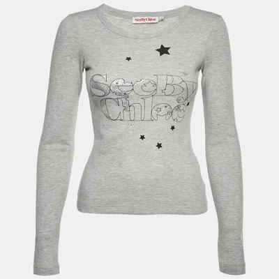 Pre-owned See By Chloé Grey Jersey Logo Graphic Print Crew Neck T-shirt S In Gray