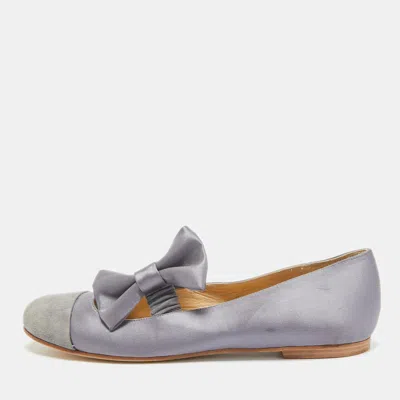 Pre-owned See By Chloé Grey Suede And Satin Bow Mary Jane Ballet Flats Size 37