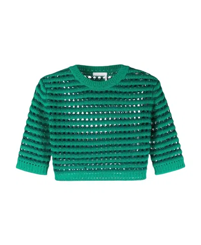 See By Chloé Honeycomb Knit Crop Top In Green