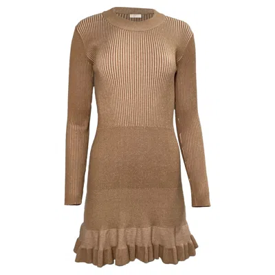See By Chloé Knit Ruffle Short Dress In Brown Viscose