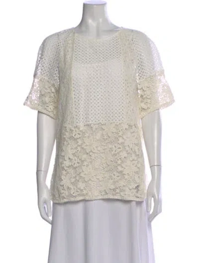 Pre-owned See By Chloé Lace Pattern Crew Neck Blouse In Neutral