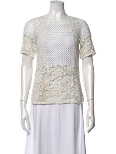 Pre-owned See By Chloé Lace Pattern Crew Neck T-shirt In Neutrals