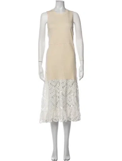 Pre-owned See By Chloé Lace Pattern Midi Length Dress In Neutrals/white