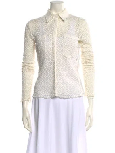Pre-owned See By Chloé Lace Pattern Three-quarter Sleeve Button-up Top In Neutral
