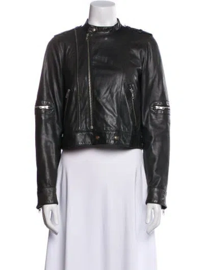 Pre-owned See By Chloé Lamb Leather Biker Jacket In Gray
