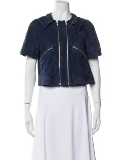 Pre-owned See By Chloé Lamb Leather Denim Jacket In Blue