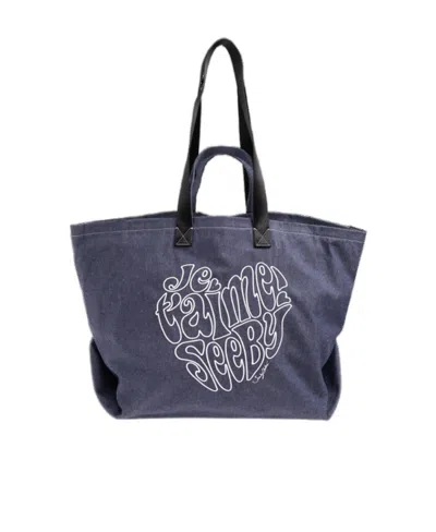 See By Chloé Large Je T'aime Denim Tote Bag In Gray