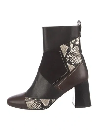Pre-owned See By Chloé Leather Animal Print Boots In Black