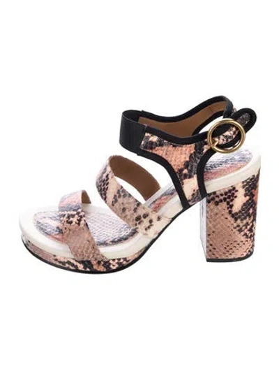 Pre-owned See By Chloé Leather Animal Print Slingback Sandals In Multi