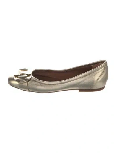 Pre-owned See By Chloé Leather Ballet Flats In Gold