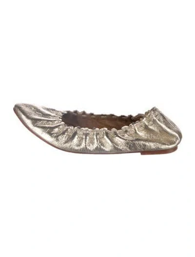 Pre-owned See By Chloé Leather Ballet Flats In Gold/metallic