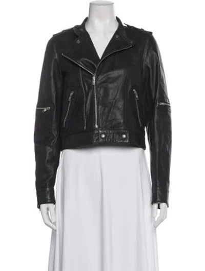 Pre-owned See By Chloé Leather Biker Jacket In Gray