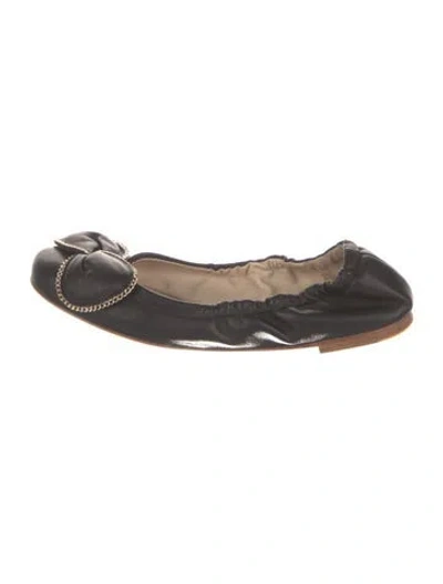 Pre-owned See By Chloé Leather Bow Accents Ballet Flats In Black