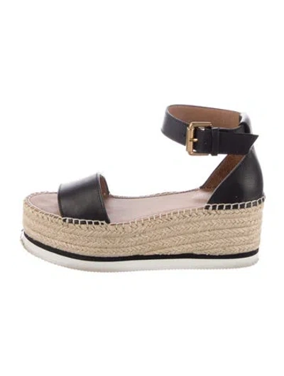 Pre-owned See By Chloé Leather Braided Accents Espadrilles In Black
