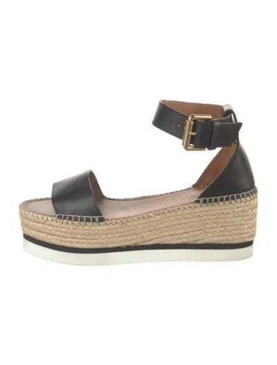 Pre-owned See By Chloé Leather Braided Accents Espadrilles In Black