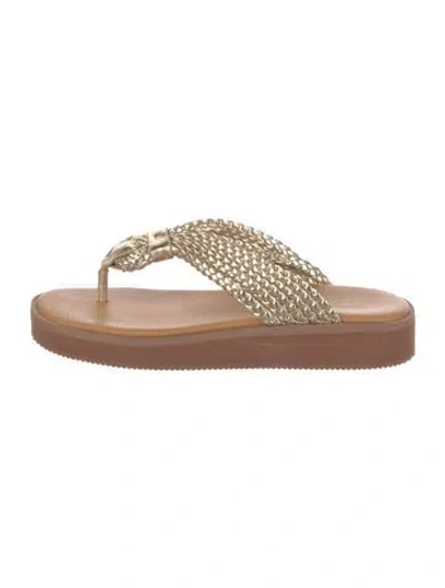 Pre-owned See By Chloé Leather Braided Accents Slides In Gold