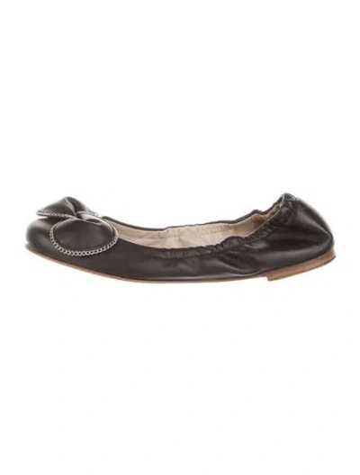 Pre-owned See By Chloé Leather Chain-link Accents Ballet Flats In Black