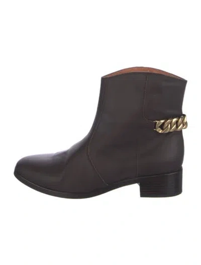 Pre-owned See By Chloé Leather Chain-link Accents Boots In Brown