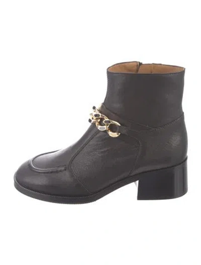 Pre-owned See By Chloé Leather Chain-link Accents Moto Boots In Black
