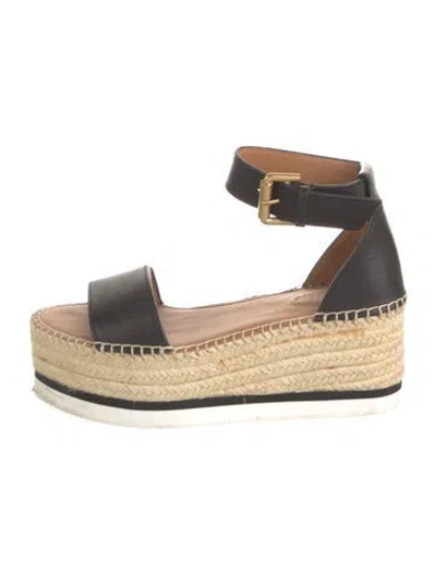 Pre-owned See By Chloé Leather Colorblock Pattern Espadrilles In Black