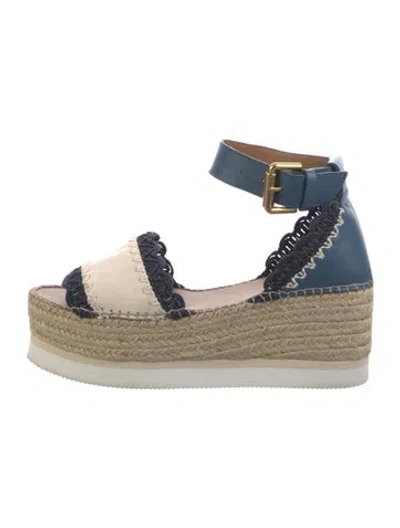 Pre-owned See By Chloé Leather Colorblock Pattern Espadrilles In Blue