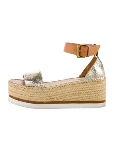 Pre-owned See By Chloé Leather Colorblock Pattern Espadrilles In Blue