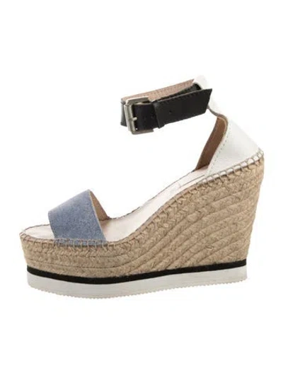 Pre-owned See By Chloé Leather Colorblock Pattern Espadrilles In Blue