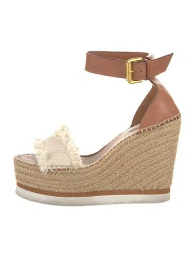 Pre-owned See By Chloé Leather Colorblock Pattern Espadrilles In Brown