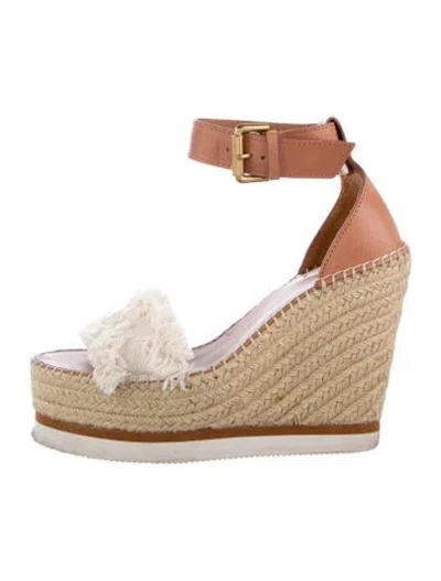 Pre-owned See By Chloé Leather Colorblock Pattern Espadrilles In Brown