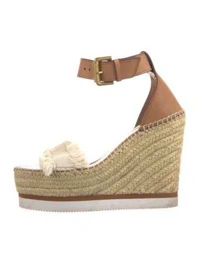 Pre-owned See By Chloé Leather Colorblock Pattern Espadrilles In Brown