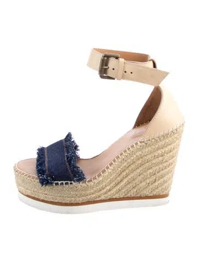 Pre-owned See By Chloé Leather Colorblock Pattern Espadrilles In Gold