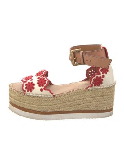 Pre-owned See By Chloé Leather Colorblock Pattern Espadrilles In Neutral