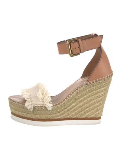 Pre-owned See By Chloé Leather Colorblock Pattern Espadrilles In Neutral