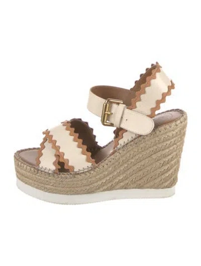 Pre-owned See By Chloé Leather Colorblock Pattern Espadrilles In Neutral